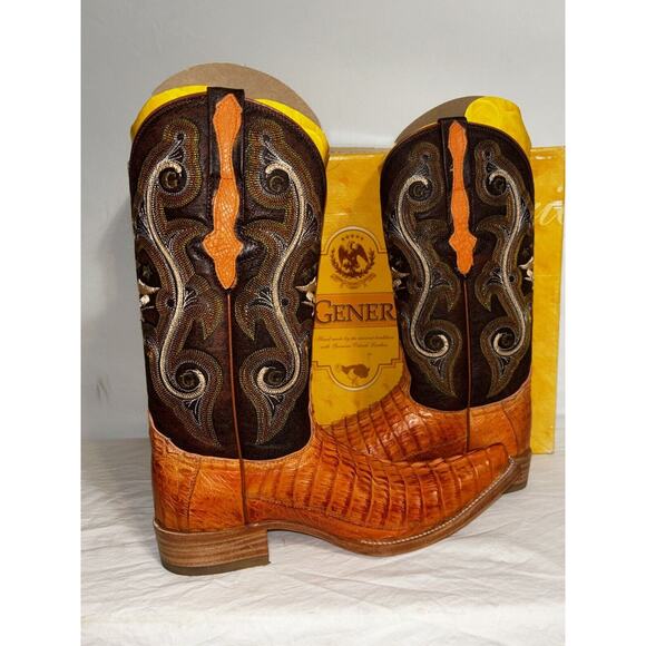 Cowboy Rodeo Boots Exotic Leather Orange Genuine Croc Tail Men’s 6 - Picture 3 of 8